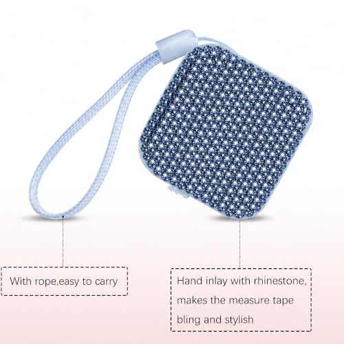 SlowVibes Bling Blue Diamond Retractable Body Measuring Tape, 60 Inch | Dual-sided vinyl cloth tape with rope for waist, fabric,body measurements, sewing, tailor,knitting, weight loss - color: Blue