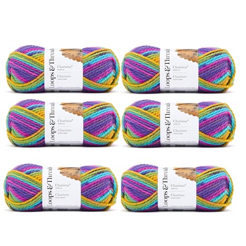 Loops & Threads Charisma Yarn - Multicolor Yarn for Knitting, Crochet, Weaving, Arts & Crafts - Passion, Bulk 6 Pack - color: Passion