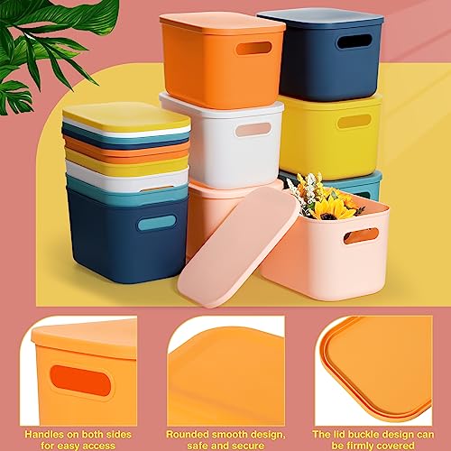 Thyle 12 Pack Classic Colorful Plastic Storage Bins with Lids, Back to School Stackable Storage Container with Handle Label for Organizing Toy Craft for Classroom Shelf Bedroom Office 10 x 7 x 6 Inch - color: Multicolored