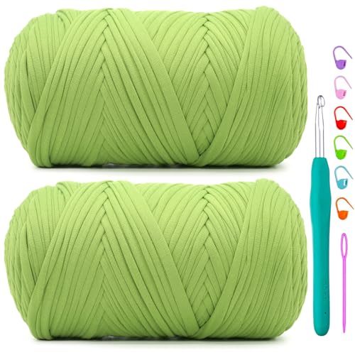 2 Pack Tshirt Yarn for Crochet,Apple Green T Shirt Soft Elastic Fabric Chunky Thick T-Shirt Crochet Yarn for Crocheting Knitting Beginner Hand Knitting Bag/DIY Craft/Home Decor 2 * 400G-Apple Green - color: Apple Green, size: 2 PACK