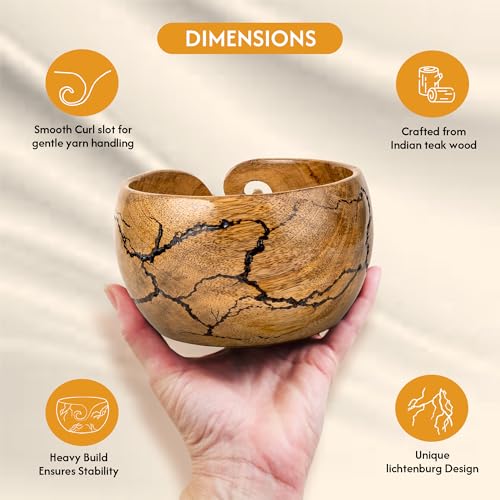 Mangowood Yarn Bowl for Crocheting, Large 7x4 inch Cute Crochet Wooden Yarn Holder & Knitting Gadgets Supplies, Gifts for crocheters Handmade Bowl with Fractal Burning & Black Resin Inlay (M-Black) - color: M-Black