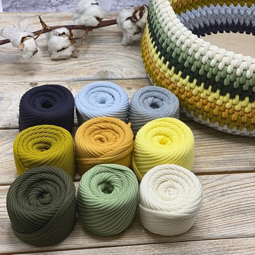 Bobilon 7-9 mm T-Shirt Yarn Kit - 9 Cotton Balls, Crochet - Angelina Set | 9 balls of 100% cotton t shirt yarn, 196 yds total, 7-9 mm; matching colors for crochet, knitting and macrame - color: Angelina