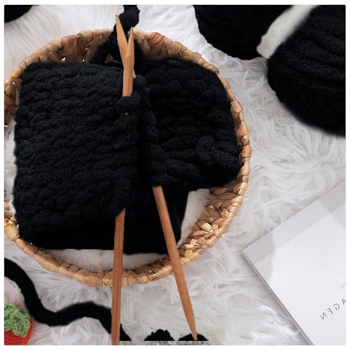 MABOZOO 8 Pack Super Bulky Chunky Chenille Yarn for Hand Knitting,Big Yarn for Chunky Blanket,Large Thick Arm Knitting Yarn,Fluffy Soft Plush Jumbo Yarn Crocheting,Black - color: Black