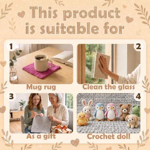 zwzxd Beginner Crochet Kit: Cotton Thread, Hooks & DIY Dishcloth Tutorial （BRT Rainbow Candy） - color: Bright Rainbow Candy
