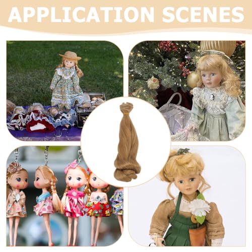 6 Pcs Doll Wig 200mm Doll Curly Wigs Long Hair Extension Tan Color for Doll Making Kit Arts Supplies DIY Handmade Crafts - style: Tan Curly