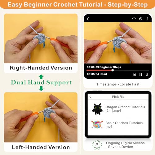 LuNuaFvy Crochet Kit for Beginners, Adults & Kids - Complete Animal Starter Kit to Make 2 Cute Dragons, Easy-to-Follow Book & Video Tutorial, Soft Yarn, Gift & Storage Bags - color: Green Eyes Dragon-Black&White