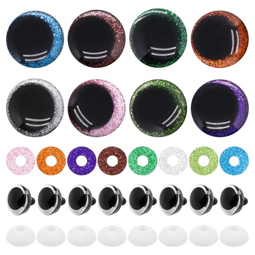 BUXIMN 16pcs 25mm Large Safety Eyes for Crocheting, Sparkling Safety Eyes for Stuffed Animals, Glitter Crochet Eyes for Animals DIY Doll Making Crafts - color: Colorful B, size: 25mm