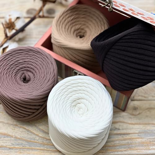 Bobilon 7-9 mm T-Shirt Yarn Kit - 4 Cotton Balls, Crochet - Chicago Set | 4 matching cotton t shirt yarn balls, 54 yds each (216 total), 7-9 mm; ideal for crochet bags and baskets - color: Chicago