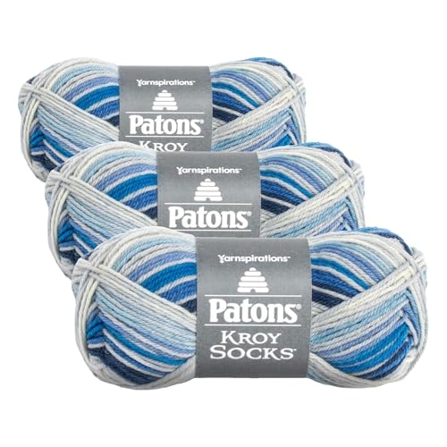 Spinrite Yarns Patons Kroy Socks, 1.75 Ounce, Coastal (Pack of 3) - color: Coastal Stripes, size: 50 g/1.75 oz, 152 meters/166 yards (Pack of 3)