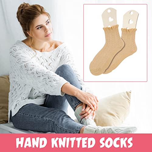 Chunful 4 Pcs Sock Blockers for Knitting Adjustable, Wooden with Ruler | Thicken Wood Sock Form Stretchers with Measurement Grid, For Stocking Display and Shaping, Crochet Hand Knitting Tool