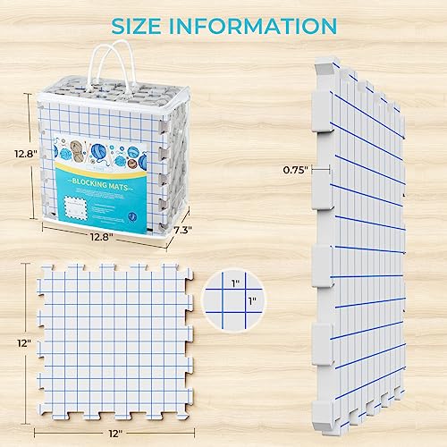 Yiitoll Blocking Mats for Knitting,Extra Thick Knitting Mat-9 Pack,100 Pins | Knitting Blocking Mats and Pins with Grid Lines,Crochet Blocking Board for Needlepoint or Crochet with Storage Bag - color: White Inch