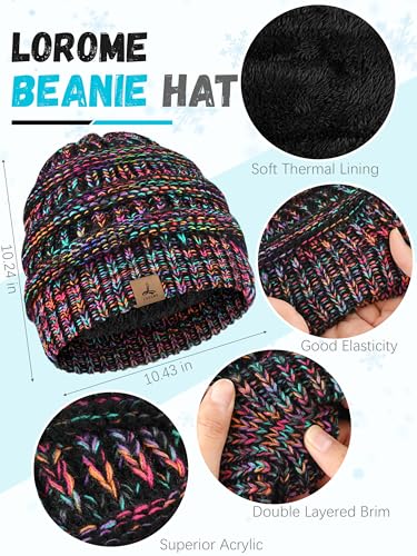 LOROME Winter Beanie Hat Scarf Gloves, Warm Fleece Knit Neck Scarf Set Gift | Hats Gloves Scarf Set, Touchscreen Gloves, Universal Size Neck Scarf Set Winter Gifts for Unisex Adult Winter Wear - color: Colorful