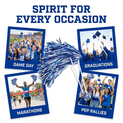 Anderson's Metallic Blue and White Foil Textured Pom Poms- Pack of 10 | Anderson's Metallic Pom Pom School Spirit Shakers, Cheerleader, Football Basketball Homecoming, Team Party, Performance - color: Royal Blue and White