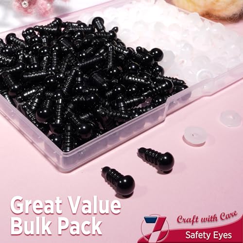 SEVENSUN 8mm Safety Eyes for Crocheting, 300pcs Black Crochet Eyes for Crochet Animals, amigurumi Eyes for Crafts, Craft Doll Eyes for amigurumi Stuffed Animals Eyes - size: 8mm