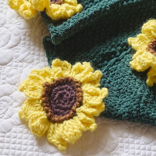 vctops Flower Bouquet Knitted Throw Blanket, Cute Sunflower Bouquets Handmade Crochet Round Blankets, Sunflowers Soft Throws Gifts for Girls, Women, Wife (Sunflower,Diameter 59") - color: Sunflower, size: Adult,Diameter 59"