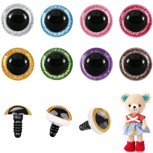 MUCUNNIA 120pcs 16mm Glitter Safety Eyes for Amigurumi with Washers | Upgraded Glitter Craft Crochet Eyes, Amigurumi Eyes for Crochet Animals, Ideal Gift for Crochet Lovers, DIY Craft Decorations - size: 16mm