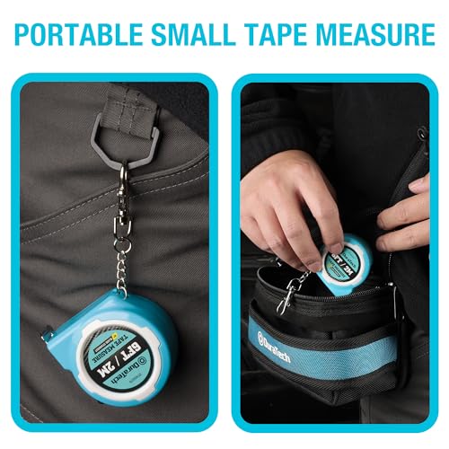 DURATECH Mini Tape Measure, 2 PCS 6FT Inch/Metric Small Tape Measure | Retractable Easy Reading Keychain Measurement Tape, Pocket Size Small Tape Measure for Engineer, ABS Protective Casing