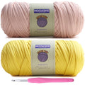 Mooaske 2 Pack T-Shirt Crochet Yarn for DIY Knitting Crochet Cloth Blanket Bag Dolls - 400g Chunky Thick Yarn for Crocheting with Polyester-Spandex Blend Elastic Fabric (Beige+Yellow) - color: Beige+Yellow
