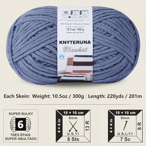#6 Super Bulky Blanket Yarn for Crocheting - 4 Skeins(Each 10.5oz/300g, 220yds/201m), Chunky Chenille Thick Plush Big Soft Yarn for Crocheting Knitting Blankets, Blue Gray - color: Blue Gray
