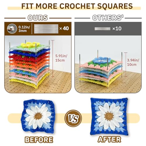 SGIBYN 23"x11.5" Foldable Crochet Blocking Board with 40 Steel Pegs | Large Granny Squares Blocking Board for Crochet Projects, Sturdy Solid Wood Design, Perfect for Crocheters and Knitters