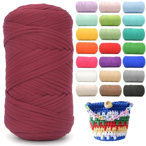 400g Tshirt Yarn for Crochet,Burgundy T Shirt Soft Elastic Fabric Chunky Thick T-Shirt Crochet Yarn for Crocheting Knitting Beginner Hand Knitting for Bag/DIY Craft/Home Decor-Burgundy - color: Burgundy, size: 1 PACK