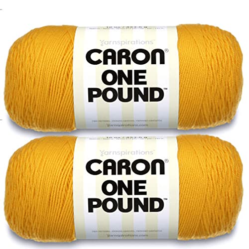 Caron One Pound Soft Yarn for Crocheting & Knitting, Sunflower, 2-Pack | #4 Worsted Medium, Soft 100% Acrylic Yarn for Crochet, Knitting, Blankets and Crafts, 812yds, 453.6g/16oz per skein - color: Sunflower, size: 2 Pack