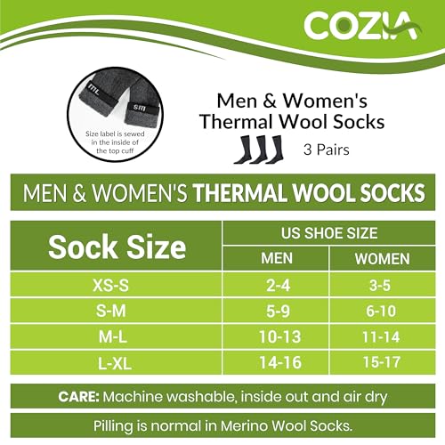 Merino Wool Socks for Men Women Winter Thermal Socks Warm Thick Cozy 3 Pairs - size: Small-Medium