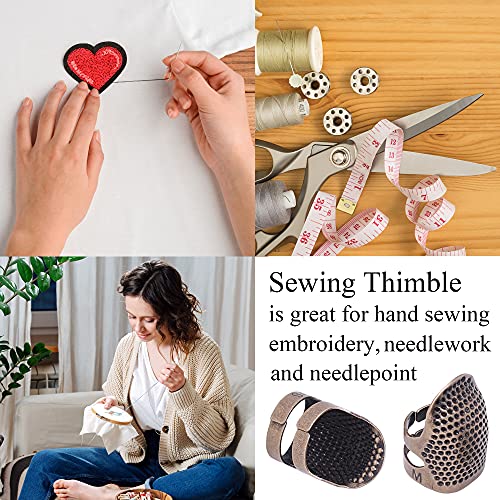 J.CARP 4Pcs Sewing Thimble, Metal Copper Sewing Thimble Finger Protector, Adjustable Finger Shield Ring Fingertip Thimble Sewing Quilting Craft, Accessories DIY Sewing Tools (2 Sizes, S/M) - color: Style1-Copper