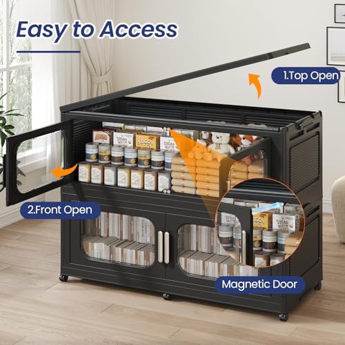 250Gal Extra Large Stackable Storage Bins with Lid & Wheels & Doors, 200QT/50GAL 5-Tiers Collapsible Closet Organizers Plastic Containers Boxes Drawers for Home Kitchen Bedroom, Black - color: Black, size: 50Gal-5Pack
