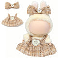 Doll Clothes for Labubu 15cm/17cm Dolls,Outfit for Labubu,Dress and Hairpin Set for Labubu Dolls Cute Stylish Dress Up Set(NO Doll) - color: Brown Check Tweed