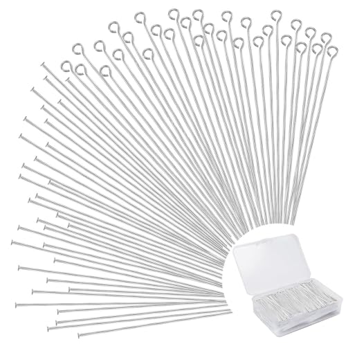 600Pcs 2 Inch Flat Head Pins Eye Pins Mix Jewelry Findings Metal End Headpins for Craft Earring Bracelet Necklace Pendant Supplies(Silver) - color: Silver, size: 2 Inch (Flat Head + Eye)