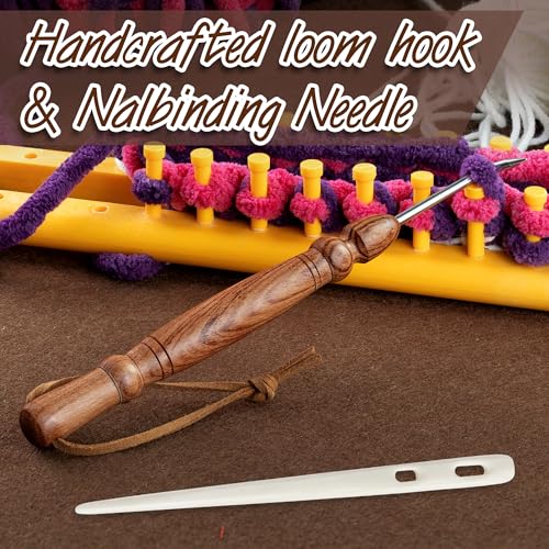 Savina Set 2 Knitting Loom Hook & Bone Nalbinding Needle - Multipurpose Weaving/Knitting/Stitching Needles for DIY & Crochet - color: Knitting Loom Hook + Bone Nalbinding Needle