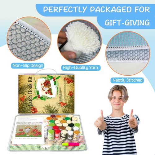 MIAOLLUN Latch Hook Kit Rug, Latch Hook Kits Cat with Pre-Printed Pattern for Adults and Kids 52X38cm/20.4 Inch X15 Inch - color: Flower Cat