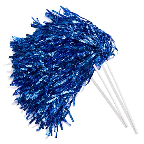 Metallic Royal Blue Foil Textured Cheerleader Pom Poms- Pack of 10 | Anderson's Metalllic Pom Pom, For Cheerleaders, Football, Basketball, Homecoming, Team Party, Dance Performance - color: Blue