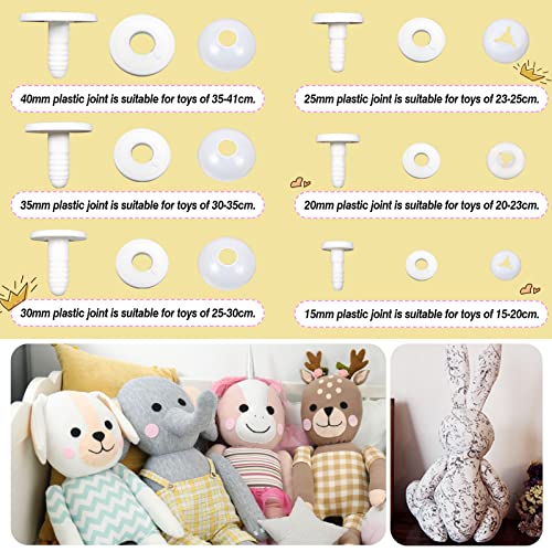 TOAOB 36 Set Doll Joints Assorted Size White Plastic Animal Joints Bear Making Accessories for Doll Making Limbs and Head Joints