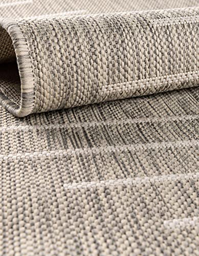 Unique Loom Outdoor Modern Collection Area Rug - Tambor (7' 10" Round, Gray/ Ivory) - color: Gray/Ivory, size: 7'10" (Round)