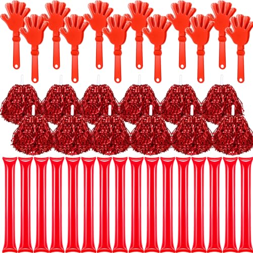40 Pcs Red Hand Clappers and red Thunder Sticks Pom Poms Cheerleading for Sporting Events Football Games School Team Spirit Items Party Favors Dance - style: red