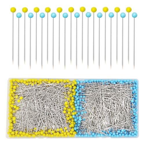 500 PCS Straight Pins, 1.75IN Sewing Pins Long Glass Ball Head Quilting Pins for Fabric, Stainless Steel Dressmaker for Sewing, Crafts, Jewelry Making, DIY(Yellow and Blue)