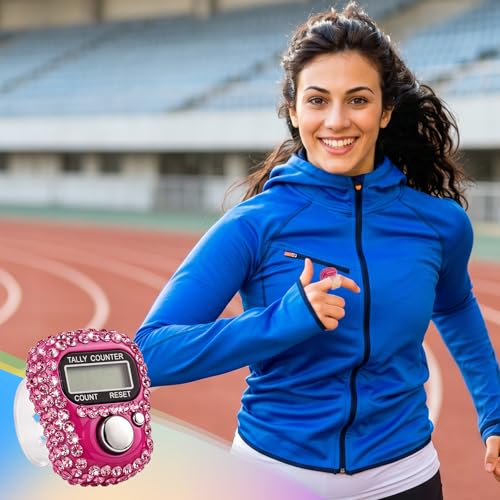 12 Pack Rhinestones Finger Counter, Clicker Counter with 5-Digit Display | 12 Colors Tally Counter Clickers for Running, Golf, Knitting & Inventory, Resettable Electronic Clicker for Daily Use