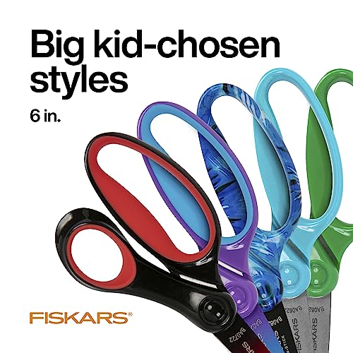 Fiskars 6" Softgrip Big Kids Scissors, Ages 8-11, Turquoise-Purple Ombre | Scissors with Safety Edge Blades for School or Crafting, Ergonomic Handles Designed for Growing Kids, Back to School Supplies - style: Ombre