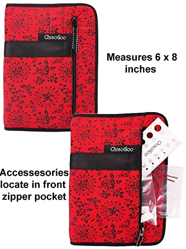 ChiaoGoo T-Spin Tunisian 5.7-Inch Complete 1500-C Crochet Hook Set | US E, F, G, 7, H, I, J, K, L, M, N, Pointy Head, Stainless Steel Join, 4 Red Twist Cables, Project Bag