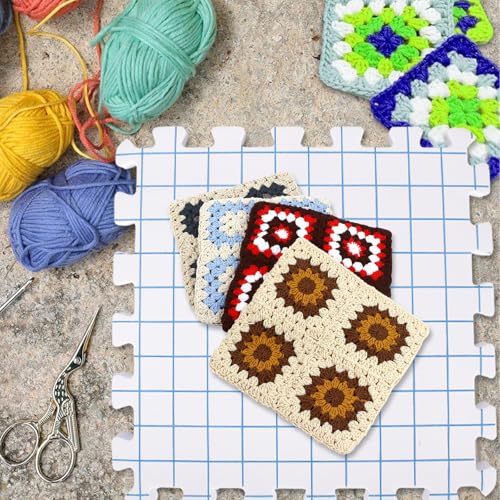 Blocking Mats for Knitting 4 Pack Tension Mats with Grid 28cm Blocking Mats Foam Blocking Mats Thick Interlocking Blocking Mats for Knitting, Crocheting, Lacing, Crafts