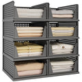 8 Pack Closet Organizer Storage Bins Stackable Plastic Drawer Shelf | Basket for Clothing Stackable Storage Bins Shelf Storage Container for Closet Wardrobe Bedroom Bathroom Office Grey Foldable - size: 8 Pack L
