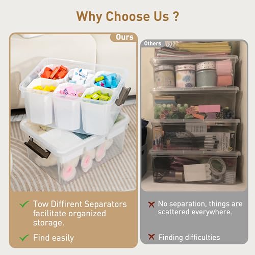 Citylife 17QT 4Packs Clear Craft Organizers and Storage Bins with Lids | Stackable Art Supply Organizer with Tray and 6 Inserts for Markers, Crayons, Pencils, Tools, Playdoh, Coloring Books - size: 17 Qt- 4 Pack- W