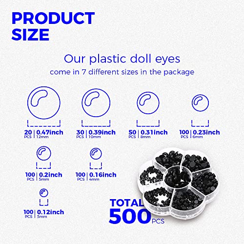 Yetaha 500PCS Black Plastic Round Eyes, Flatback Eyes, Craft Doll Eyes for Stuffed Crochet Animals Teddy Bear DIY Craft Doll Making Supplies | Flatback Plastic Round Eyes, Essential DIY Making Supply for Crochet Plush Dolls & Teddy Bears
