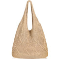 WantGor Crochet Bags, Beach Mesh Tote Bag Womens Shoulder Shopping Handbag | Casual Travel Totes Bag Foldable Hobo Bags - color: Yellowish-brown