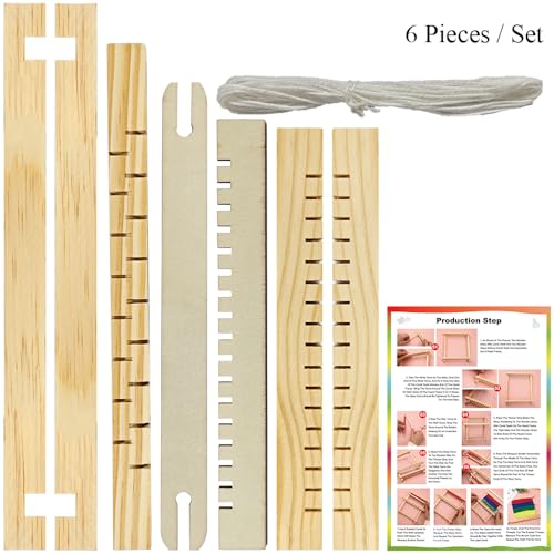 Ckyleole Weaving Loom Kit Wooden Weaving Loom Multi Craft Handcraft Wooden Looms Set Tapestry with Rods Combs Shuttles Line Instructions No Burr Mini 8.27 x 6.5 inch 1 Set(5P) Adult and Beginners