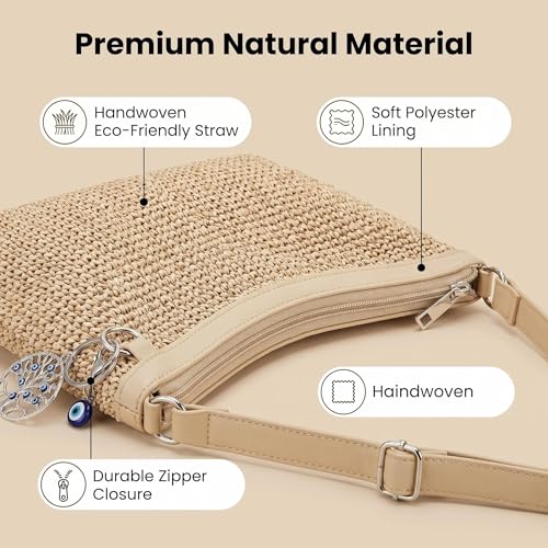Crochet Beach Bags Purse for Women, Boho Woven Tote, Summer Straw Beach Bags For Vacation Travel Casual Shoulder Bag | crochet bag - color: Brown