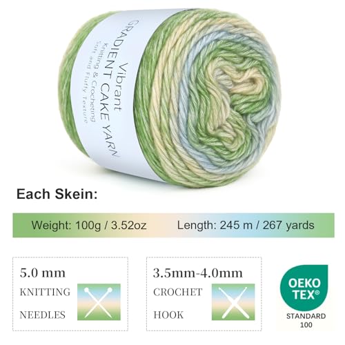 Aeelike Cake Yarn for Crocheting, Soft Ombre Crochet Yarn, Green Gradient | 6 PCS #3 Light weight 100g(3.52oz) 245m( 267yards), 60% Cotton Blend Gradient Yarn for Blanket Scarves DIY Crafts, Ideal Gift - color: Green Gradient, size: 6 pcs