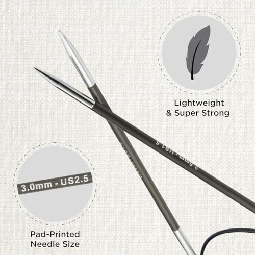 KnitPro Karbonz Fixed Circular Needle 32"(80cm) | US Size 2.5 (3mm) - size: US 2.5 (3mm)